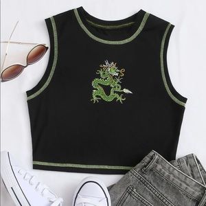 Dragon Print Topstitching Tank Top